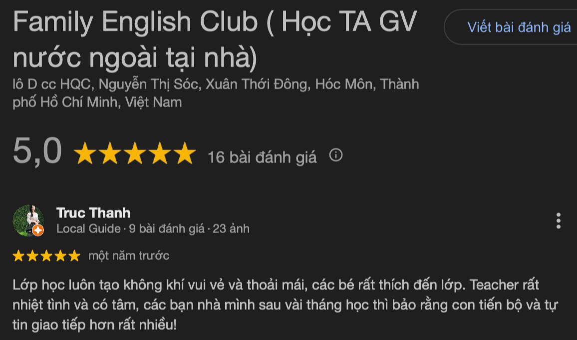 Family English Club 5 star google reviews